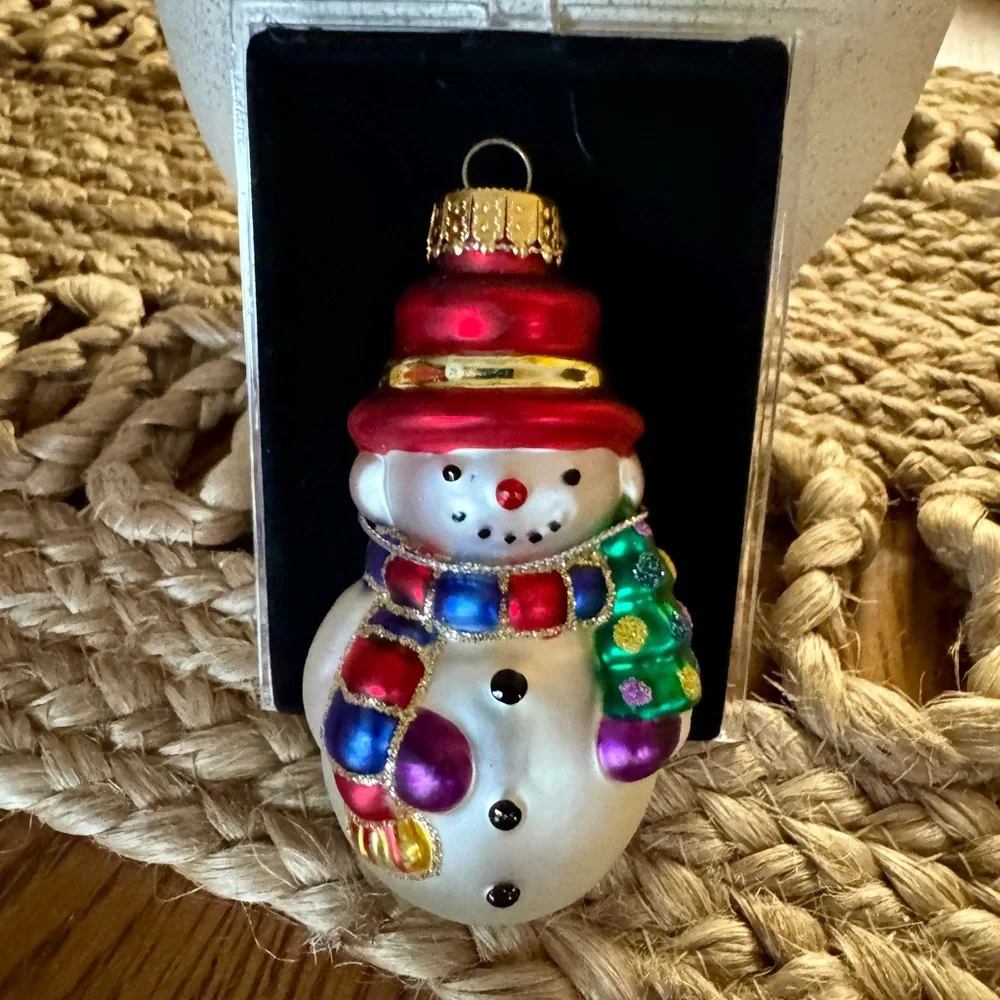 Glass Hand-painted Snowman Christmas Ornament Multi Colored NIB